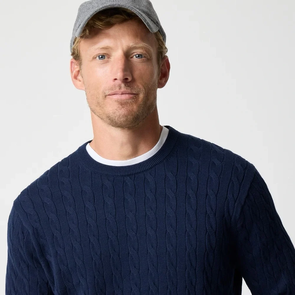 NEW J.Crew‎ Cotton cable crewneck sweater Navy Blue Men’s Size M NWOT Preppy